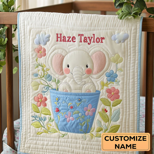 Sunny Elephant WN1807093CL Personalized Baby Quilt