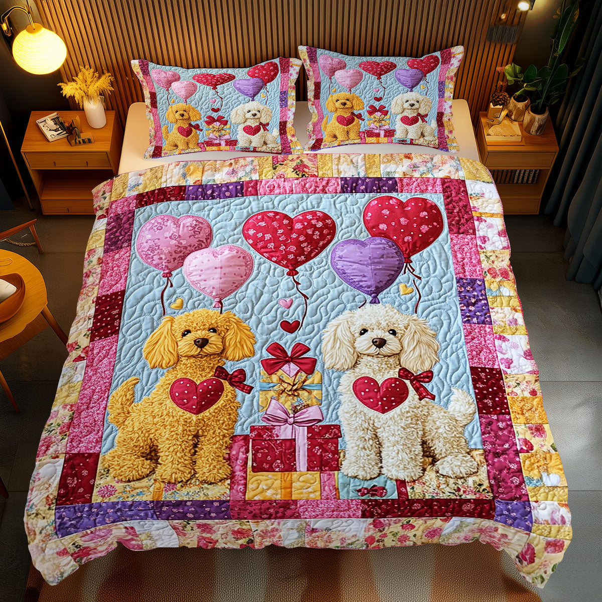 Colorful Poodle Valentine's Day WJ1112044CL Duvet Cover Set