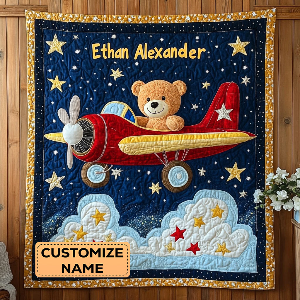 Bearplane Dreams WJ2407002CL Personalized Baby Quilt