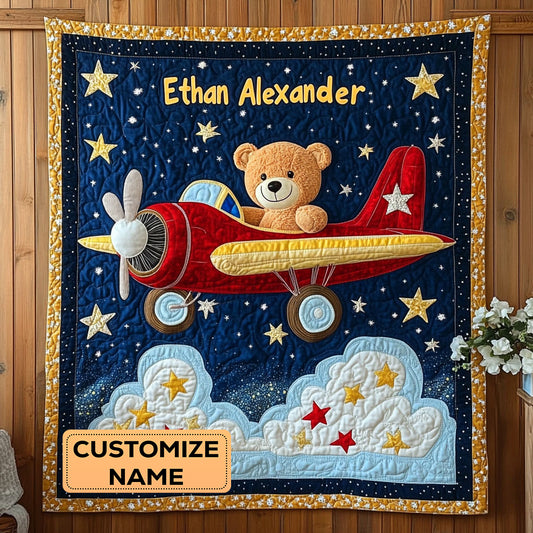 Bearplane Dreams WJ2407002CL Personalized Baby Quilt