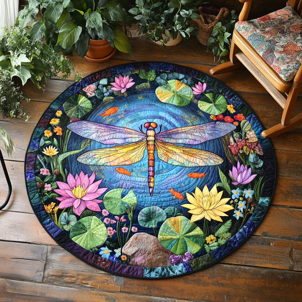 Lotus Dragonfly WJ2103071CL Quilted Round Mat