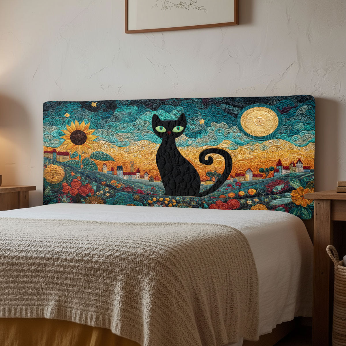 Sunflower Midnight Cat CW2212037CL Quilted Headboard Slipcover
