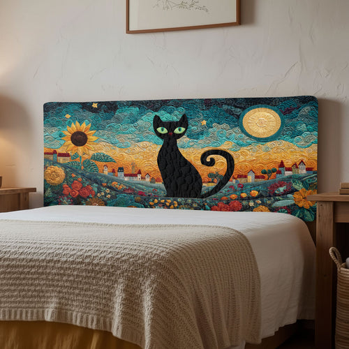 Sunflower Midnight Cat CW2212037CL Quilted Headboard Slipcover