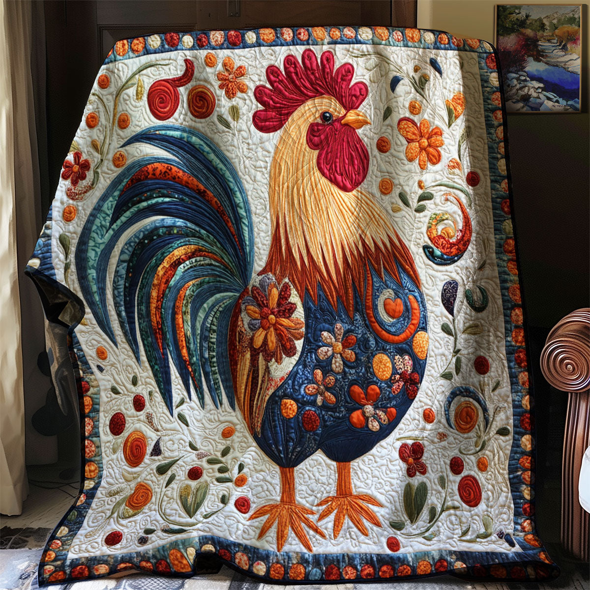 Folk Art Chicken WJ1403013CL Quilt