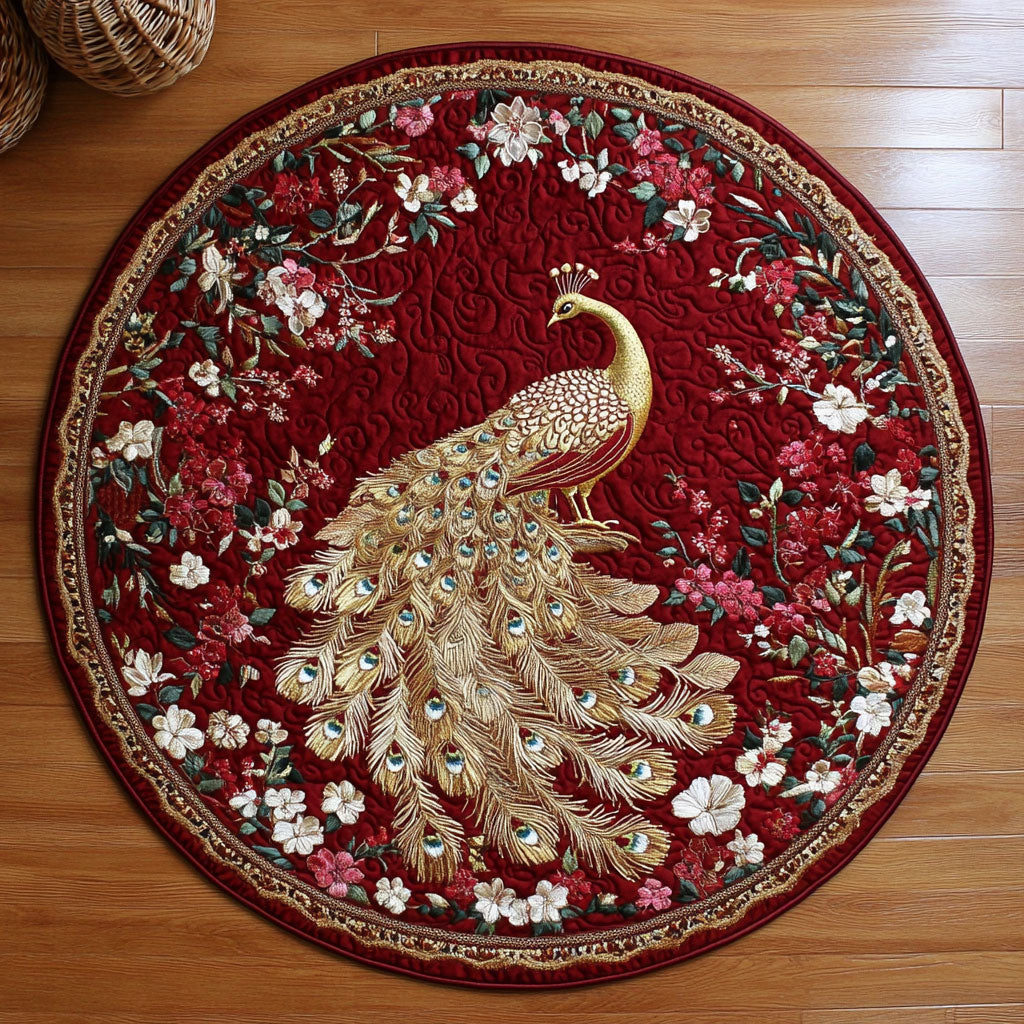 Majestic Golden Peacock WY3006110CL Quilted Round Mat