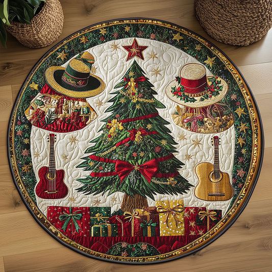 Golden Christmas Tree WN2608038CL Quilted Round Mat