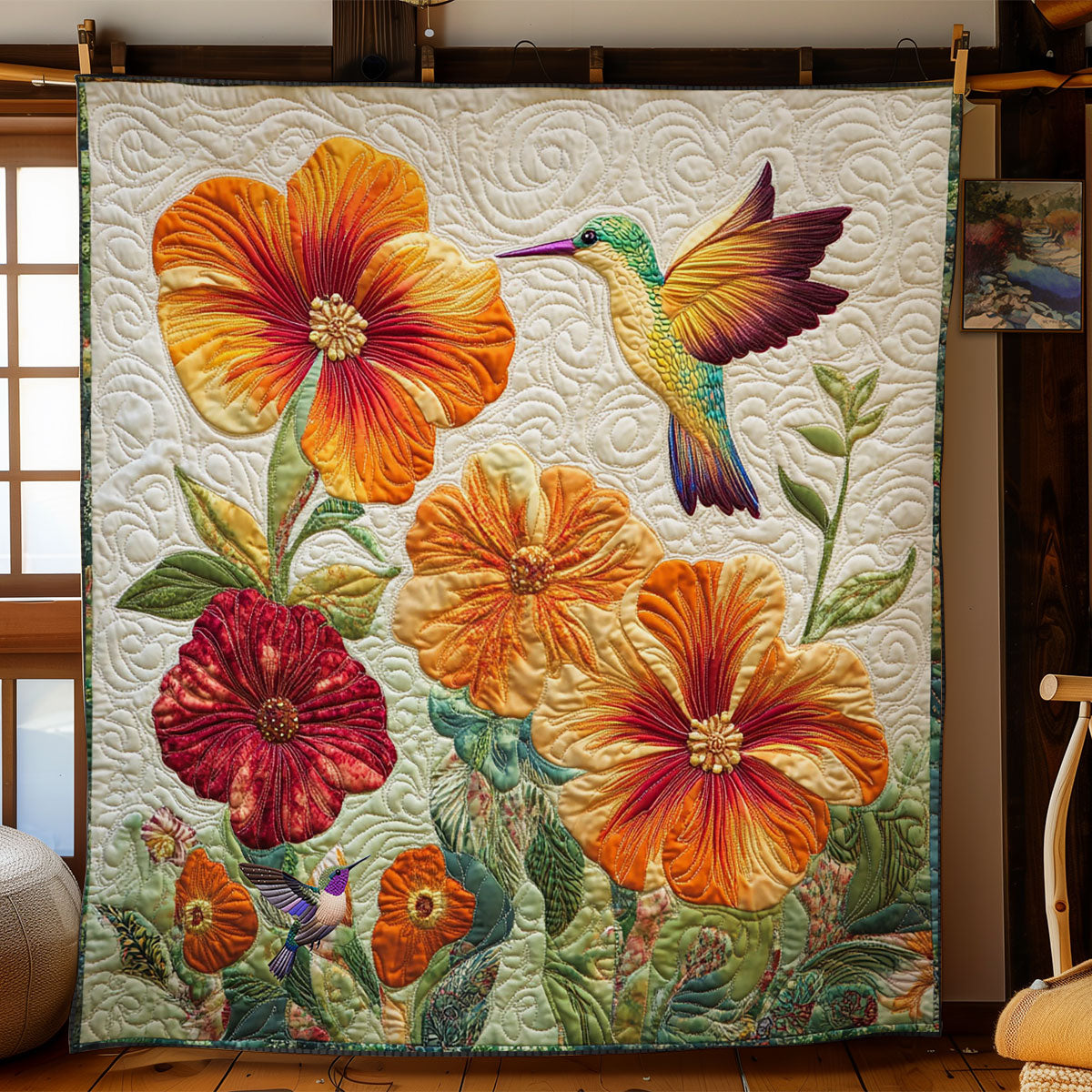 Hummingbird In Garden WY2312035CL Quilt