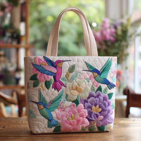 Hummingbird Bloom CW2209026CL Quilted Tote Bag