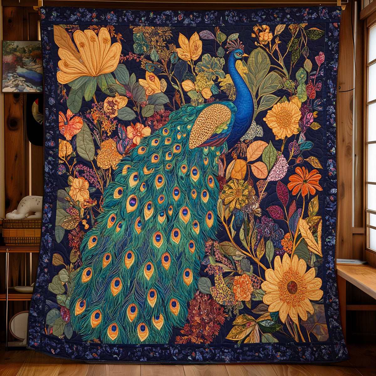 Peacock In Sunflower Garden WY0602178CL Quilt