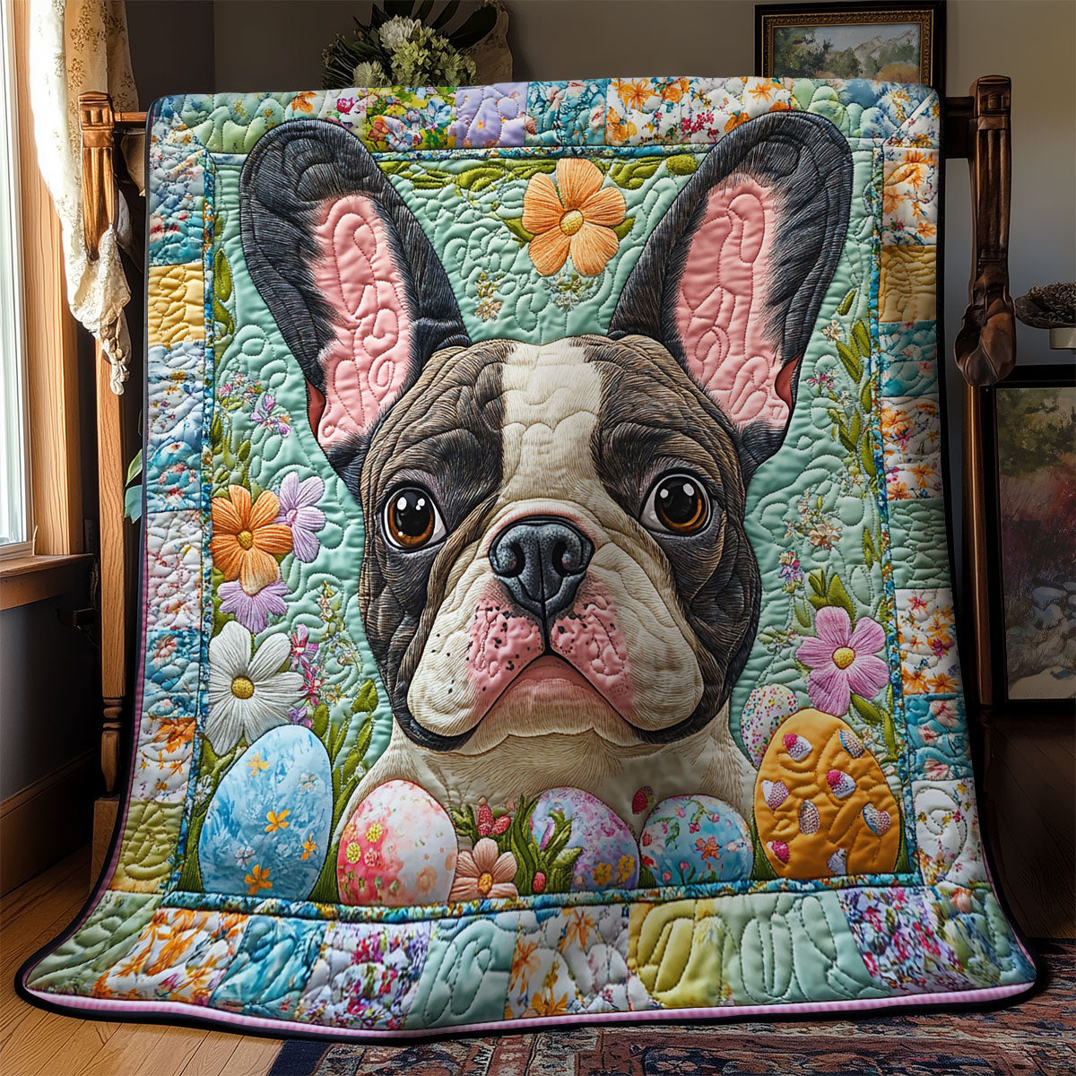 Easter Ears Pug WY0703016CL Quilt