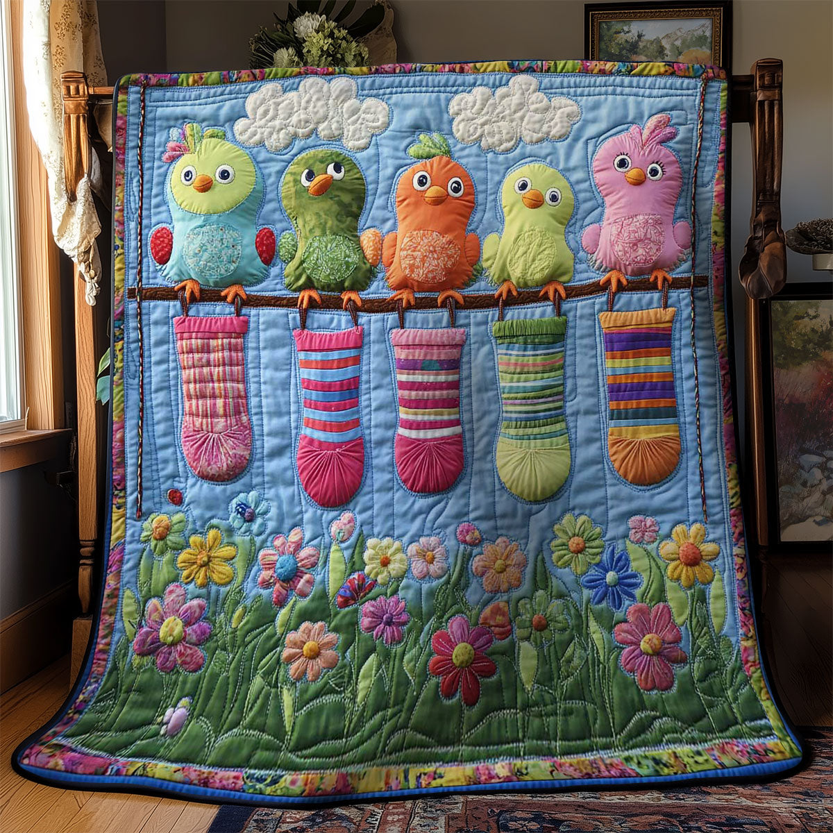 Happy Birds On A Wire WN2503072CL Quilt