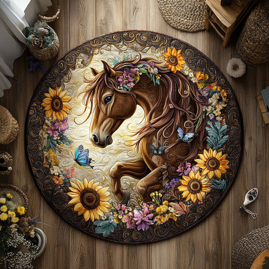 Golden Meadow Horse WY3006086CL Quilted Round Mat