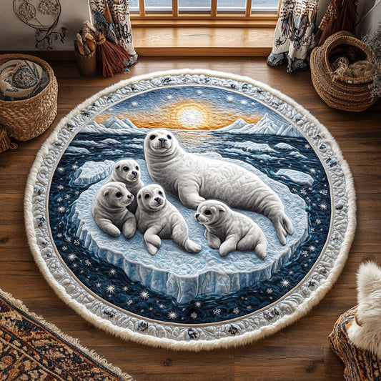 Seal Family In Arctic WY2005037CL Quilted Round Mat