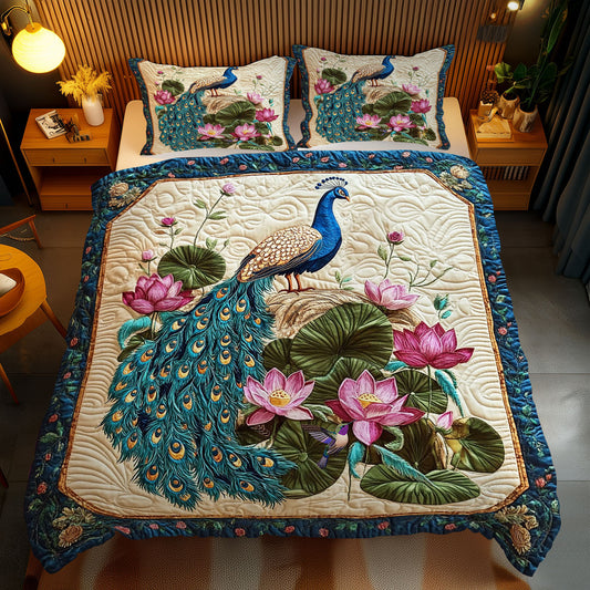 Peacock In Lotus Pond WY2712121CL Duvet Cover Set