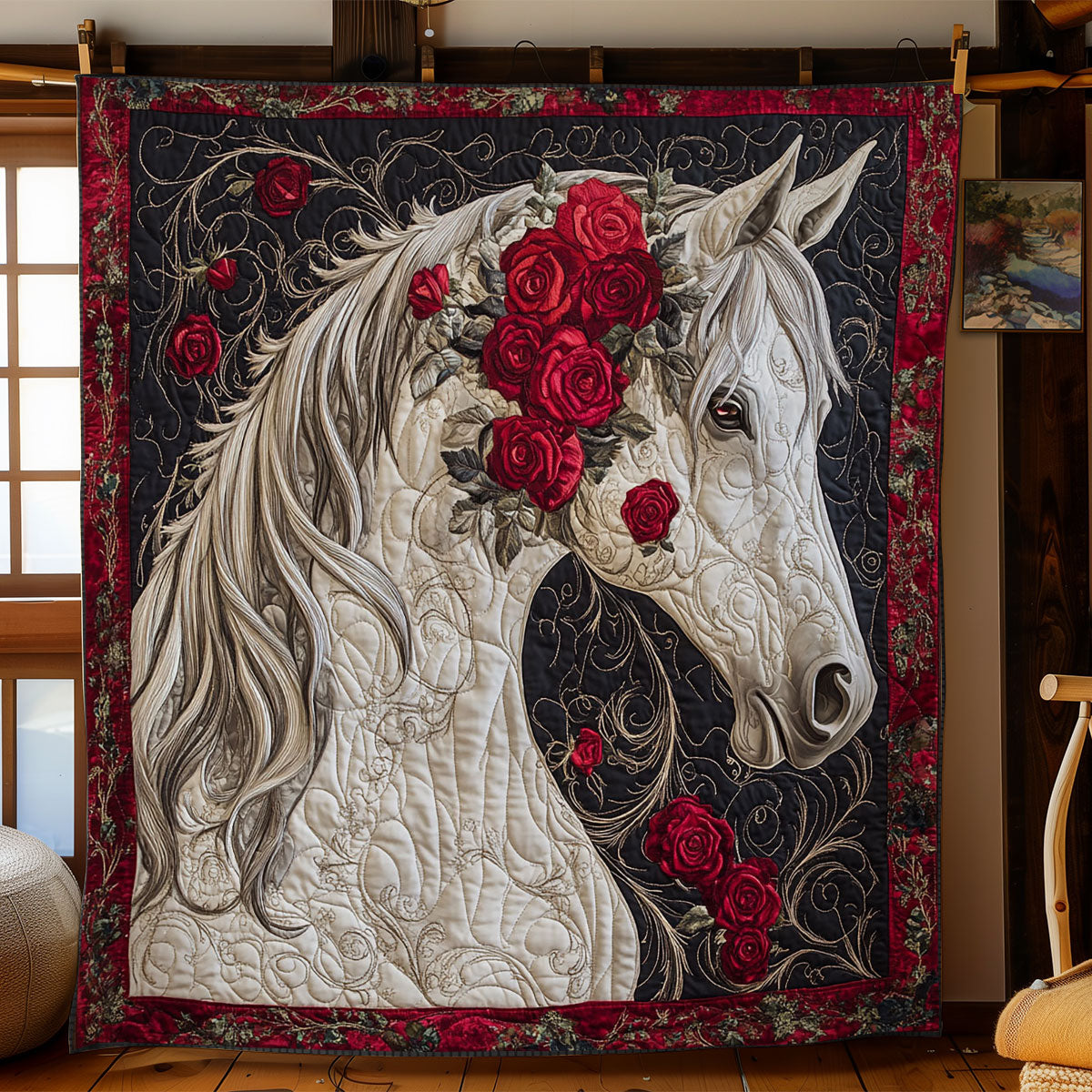 Red Rose White Horse WY0801050CL Quilt