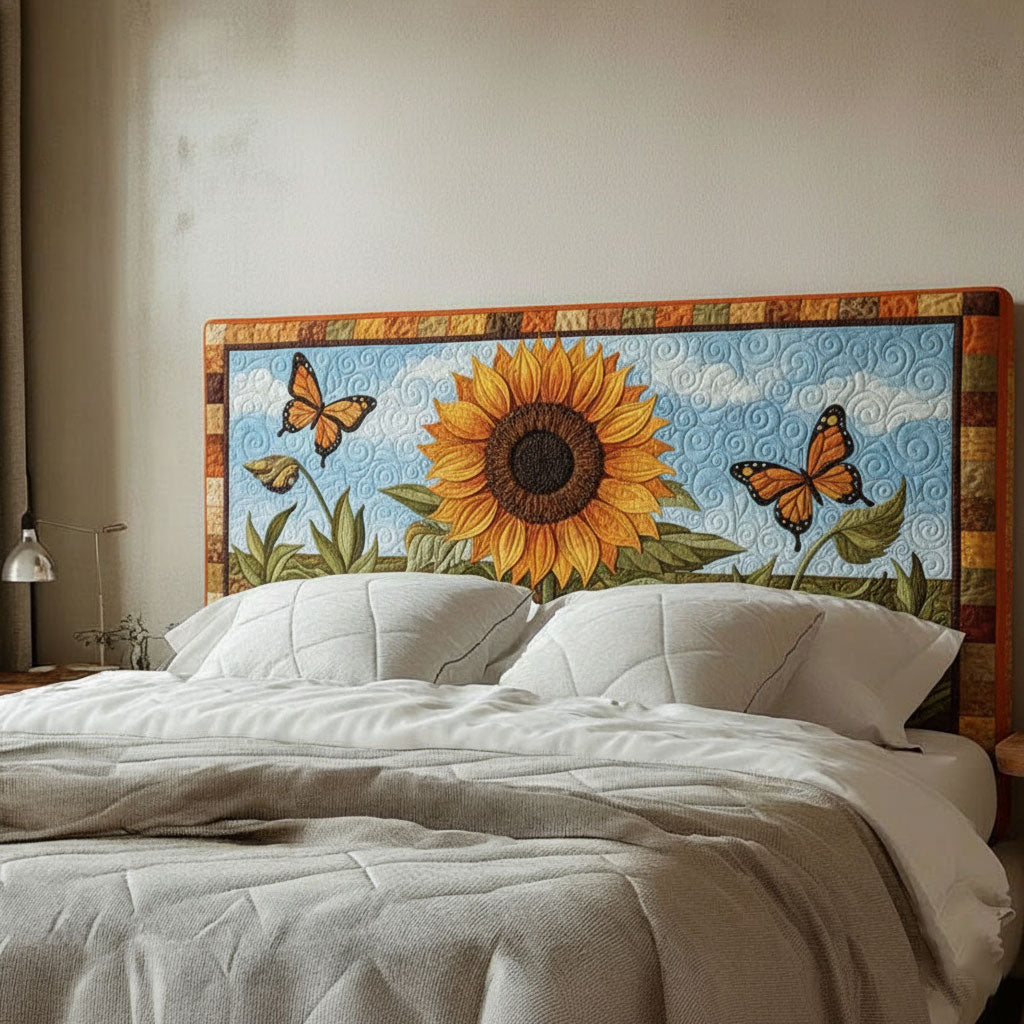 Sunflower Butterfly Dance WJ1112019CL Quilted Headboard Slipcover