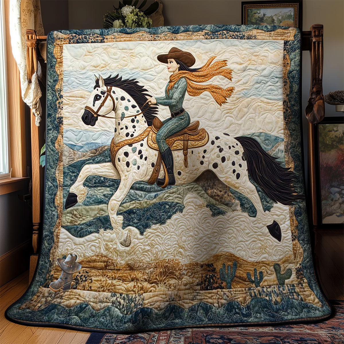 Festive Saddle Horse Cowgirl WN2911043CL Quilt