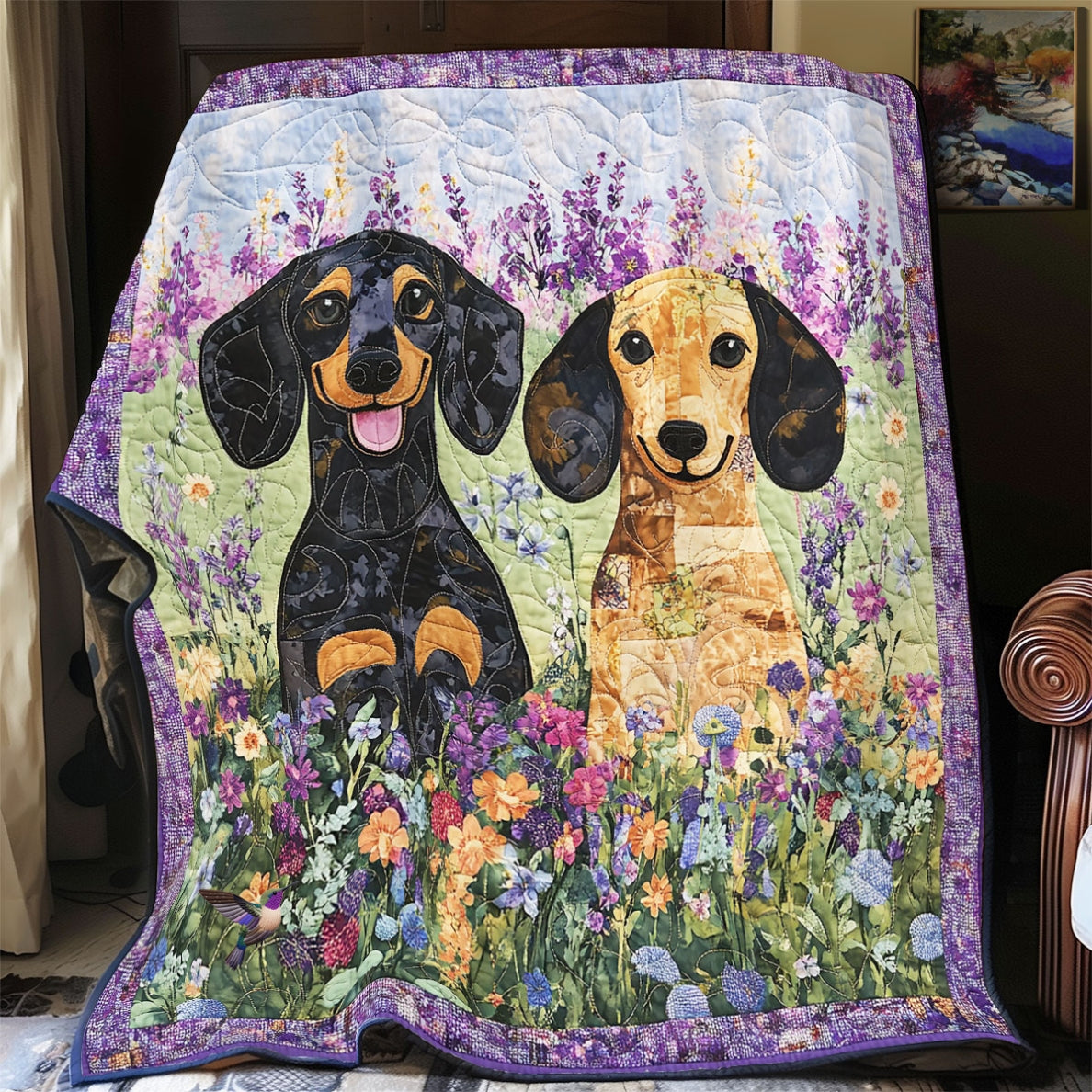 Dachshund In The Lavender Field WU2012014CL Quilt