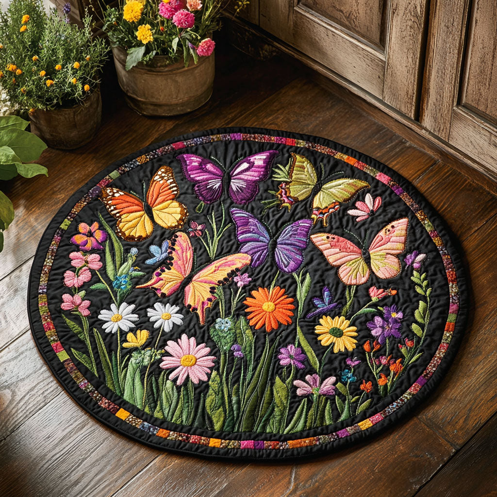 Butterfly Floral Garden CW1507006CL Quilted Round Mat