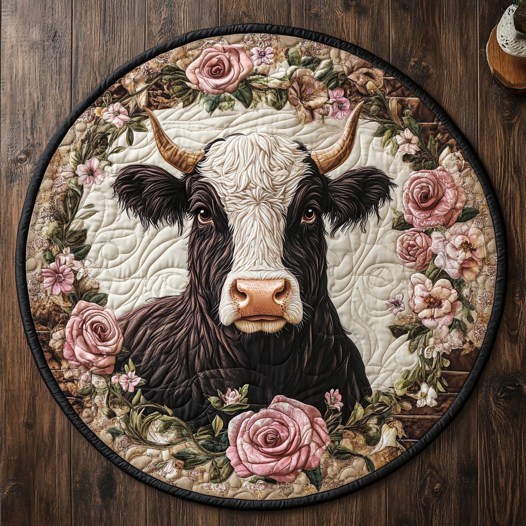 Vintage Cow CM0406034CL Quilted Round Mat
