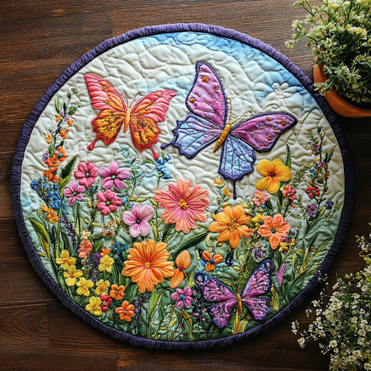 Butterfly Floral Garden CW0707008CL Quilted Round Mat