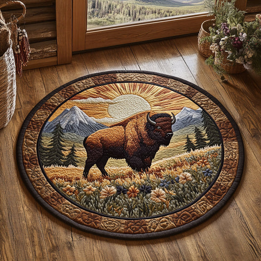 Bison Under Sunrise WY0206015CL Quilted Round Mat