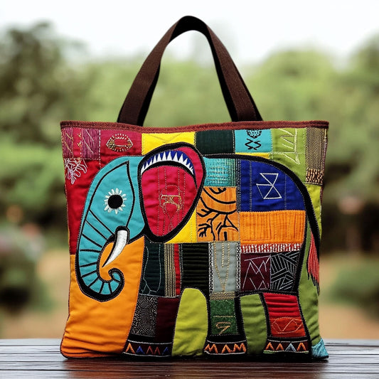 African Patchwork Elephant WN0910003CL Quilted Tote Bag