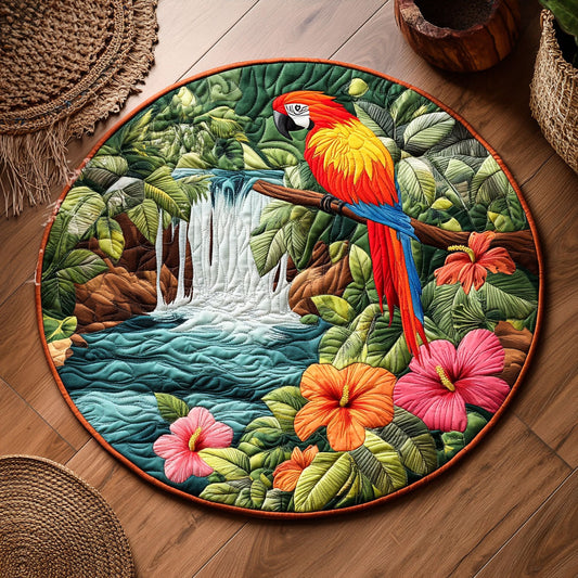 Colorful Macaw Blooms WY0108089CL Quilted Round Mat