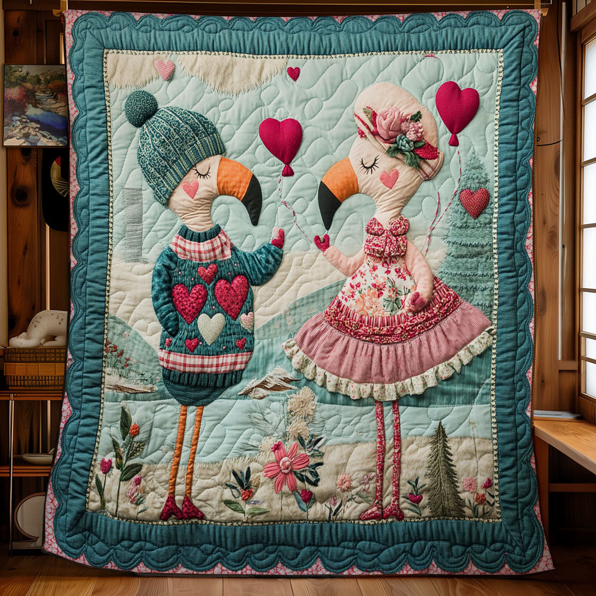 Flamingo Couple In Valentine WY1801067CL Quilt