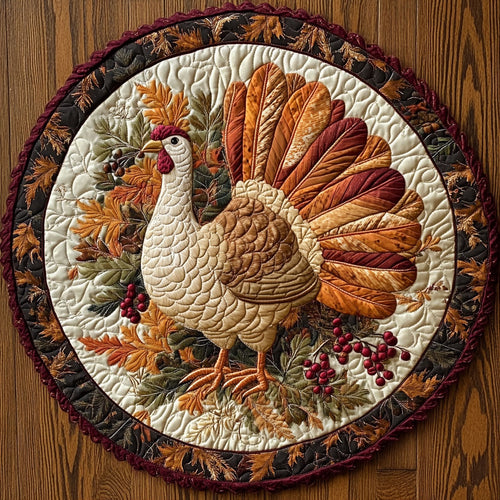 Cozy Turkey Gathering WN0708035CL Quilted Round Mat