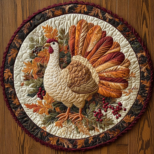 Cozy Turkey Gathering WN0708035CL Quilted Round Mat