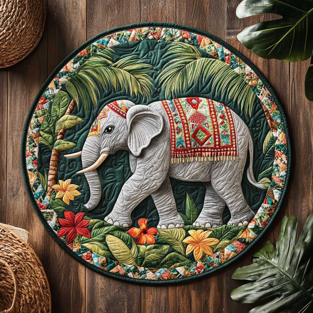 Rainforest Elephant CQ1405012CL Quilted Round Mat