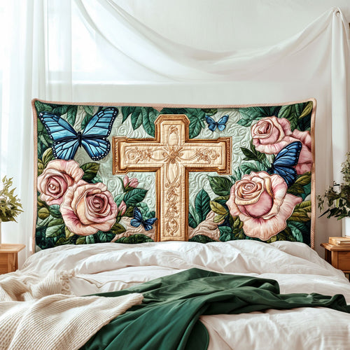 Blessed Floral Cross KL2412017CL Quilted Headboard Slipcover