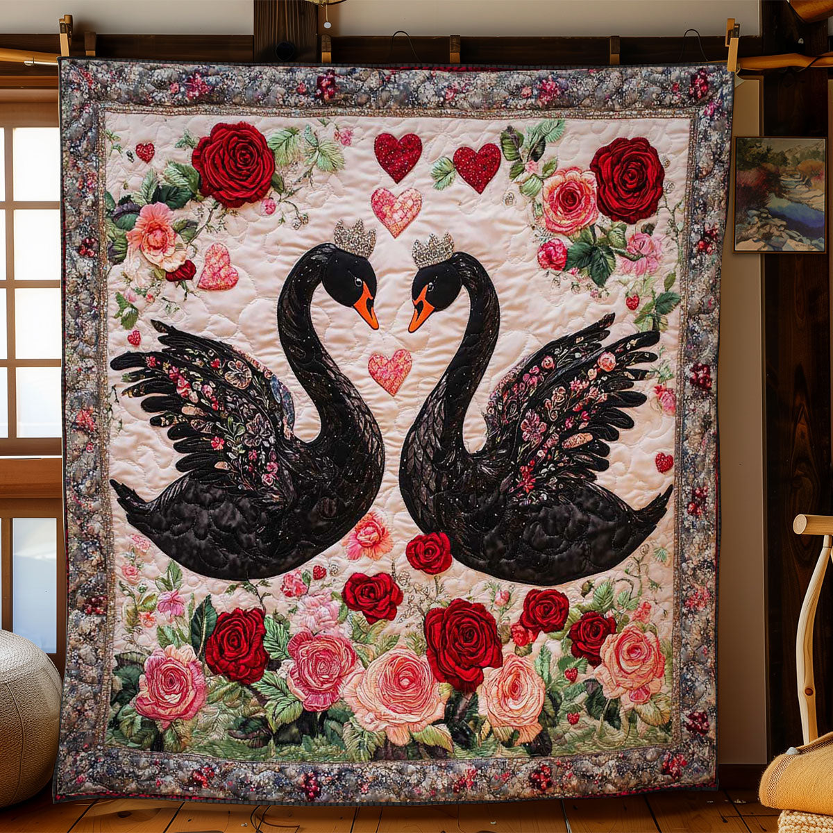 Romantic Black Swans WN0201023CL Quilt