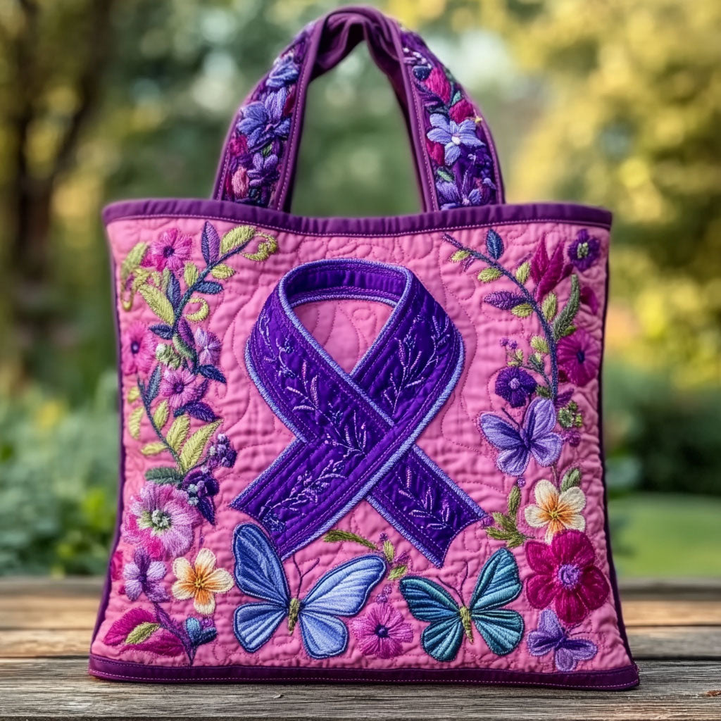 Purple Ribbon Dream WN2909046CL Quilted Tote Bag