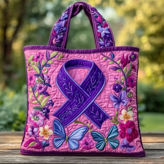 Purple Ribbon Dream WN2909046CL Quilted Tote Bag