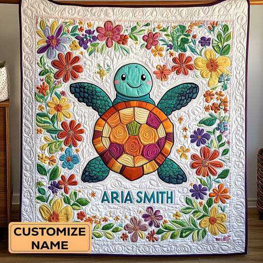 Turtle Bloom WY0108040CL Personalized Baby Quilt