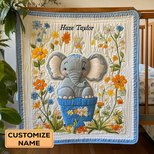 Cozy Elephant WN1807025CL Personalized Baby Quilt