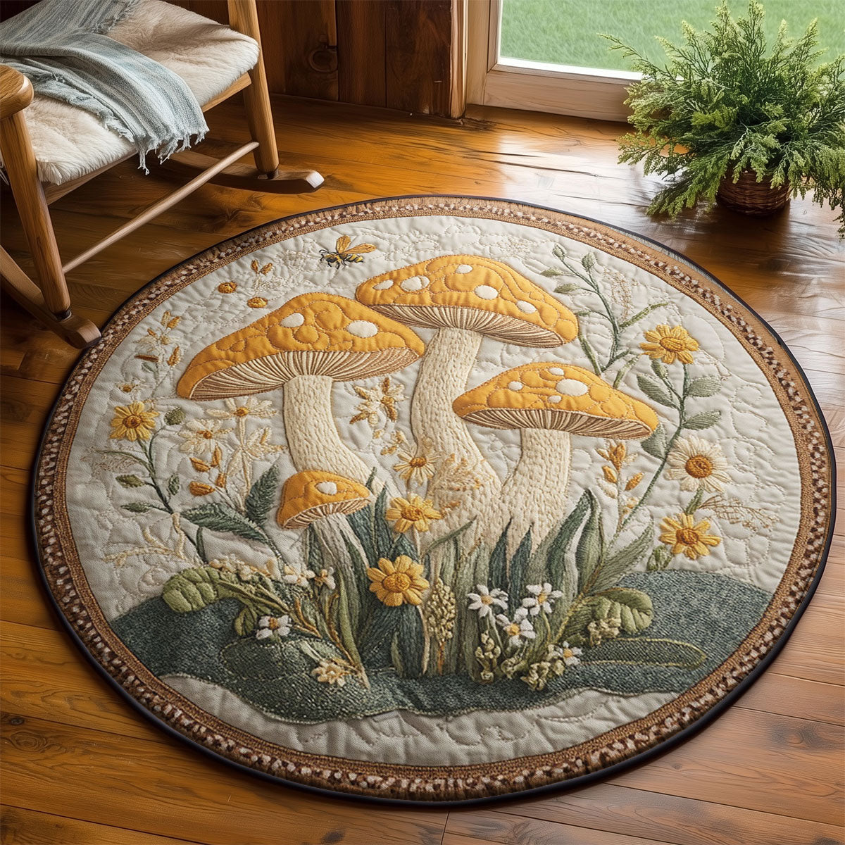 Mushroom And Wildflower WY2203079CL Quilted Round Mat
