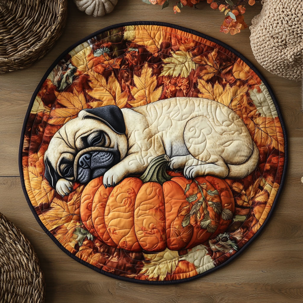 Fall Pug WY2203014CL Quilted Round Mat