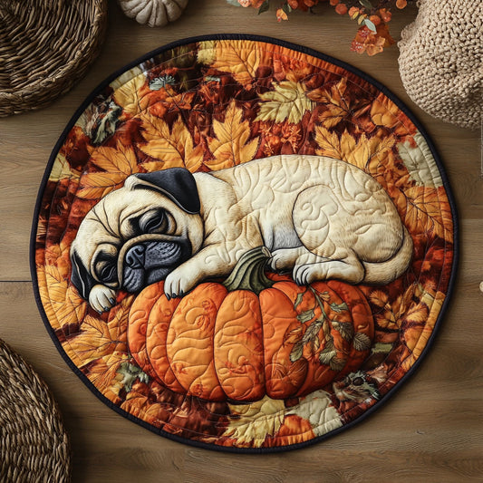 Fall Pug WY2203014CL Quilted Round Mat
