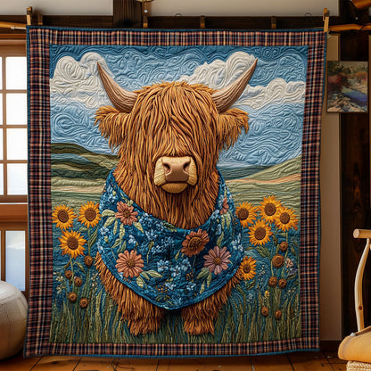 Highland Cow Among Blossoms WN1707019CL Quilt