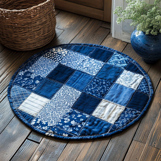 Denim Patchwork WU2103101CL Quilted Round Mat