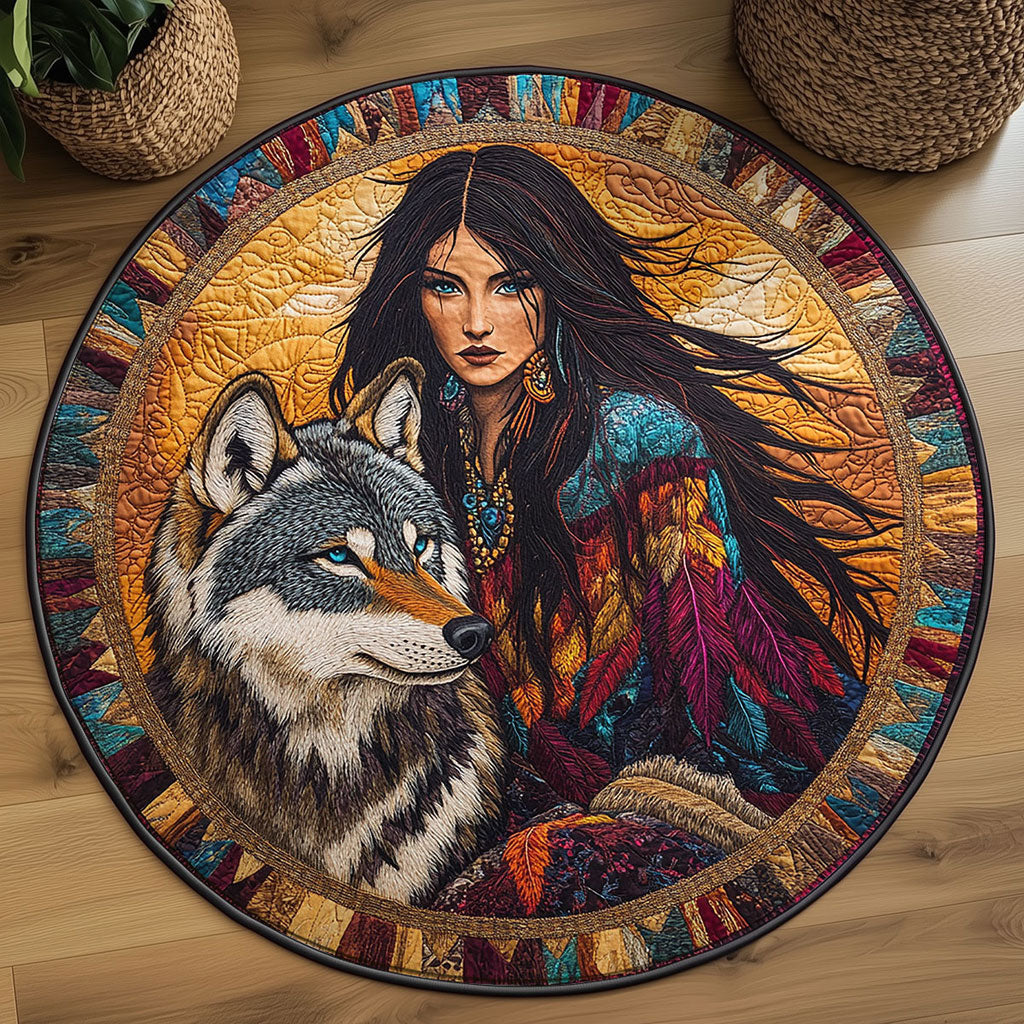 Desert Star Wolf And Woman WN0908021CL Quilted Round Mat