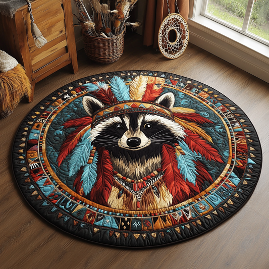 Feather Headdress Raccoon WY2804006CL Quilted Round Mat