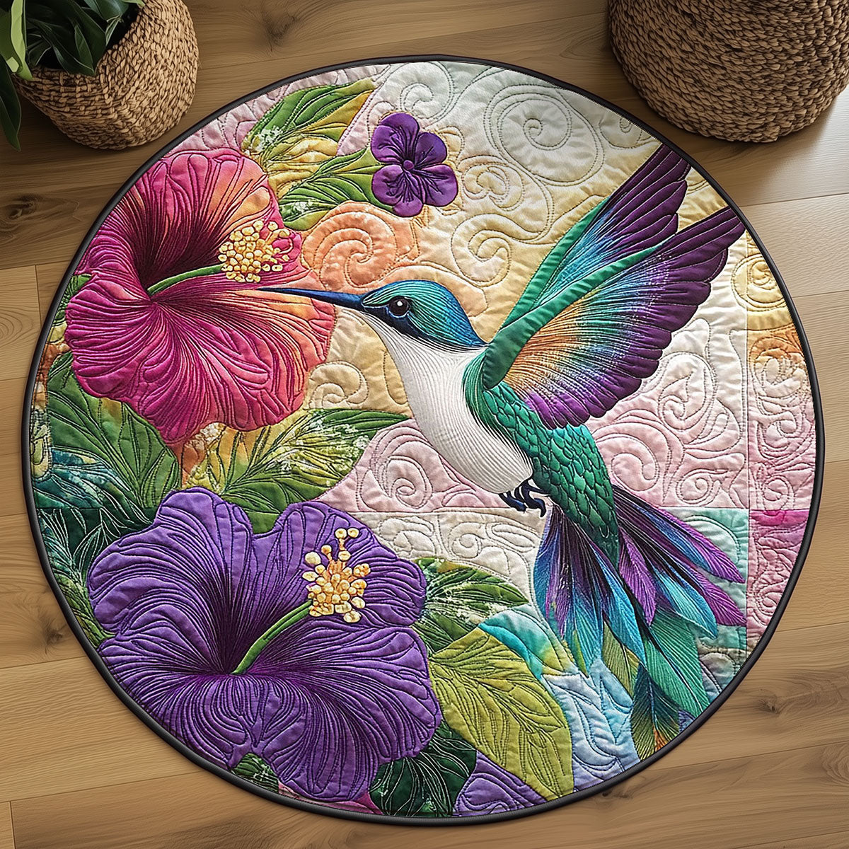 Beautiful Hummingbird WJ0904036CL Quilted Round Mat