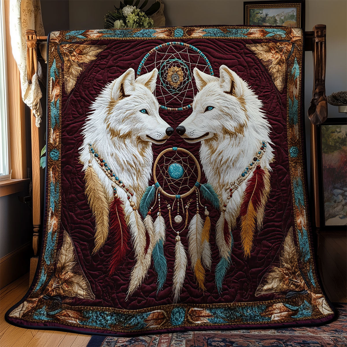 Feather Dreamcatcher And Wolf WY2702073CL Quilt