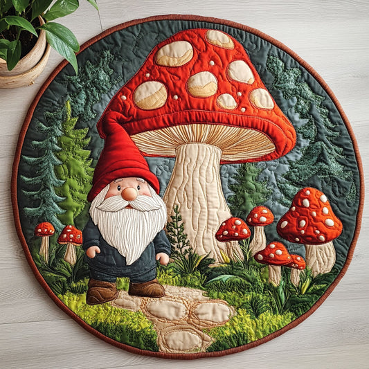 Mushroom Gnome CW0306026CL Quilted Round Mat