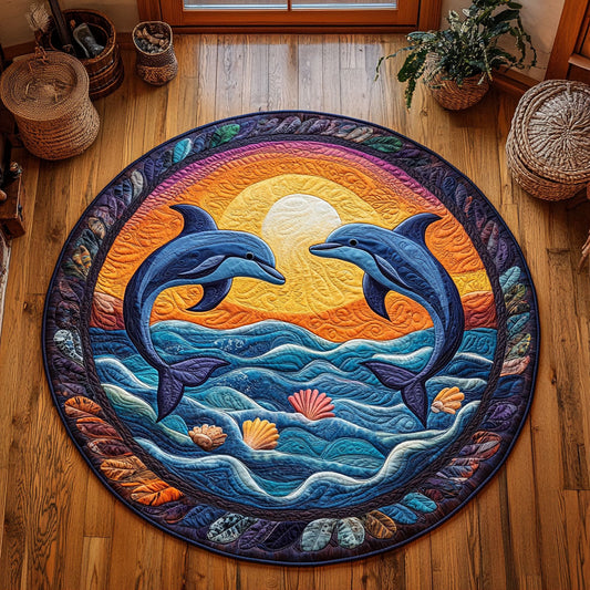 Sunset Couple Dolphin WY1906062CL Quilted Round Mat