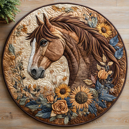Floral Horse CW1606018CL Quilted Round Mat